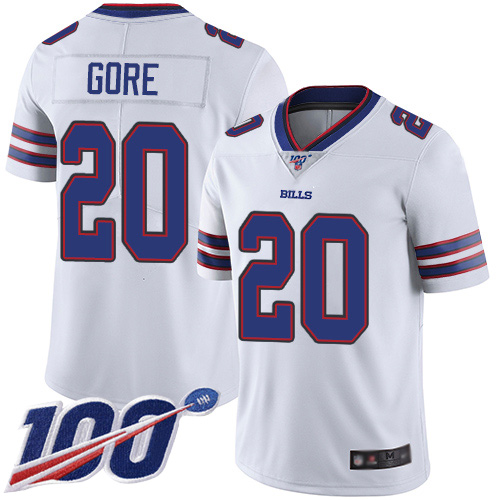 Men Buffalo Bills #20 Frank Gore White Vapor Untouchable Limited Player 100th Season NFL Jersey